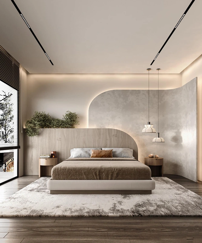 Curved Accent Wall and Integrated Lighting