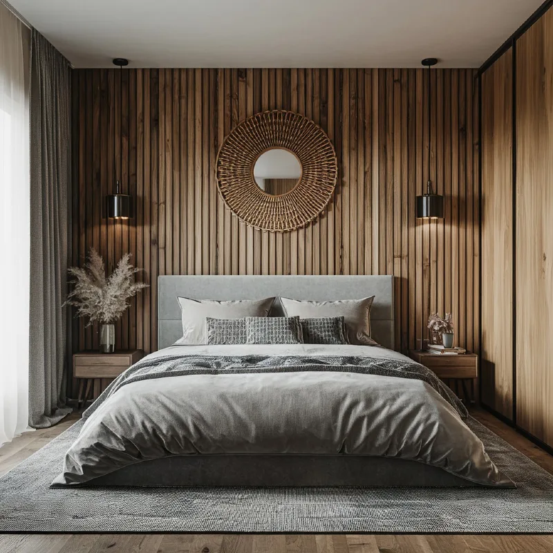 Slat Wood Panels and Velvet Comforters
