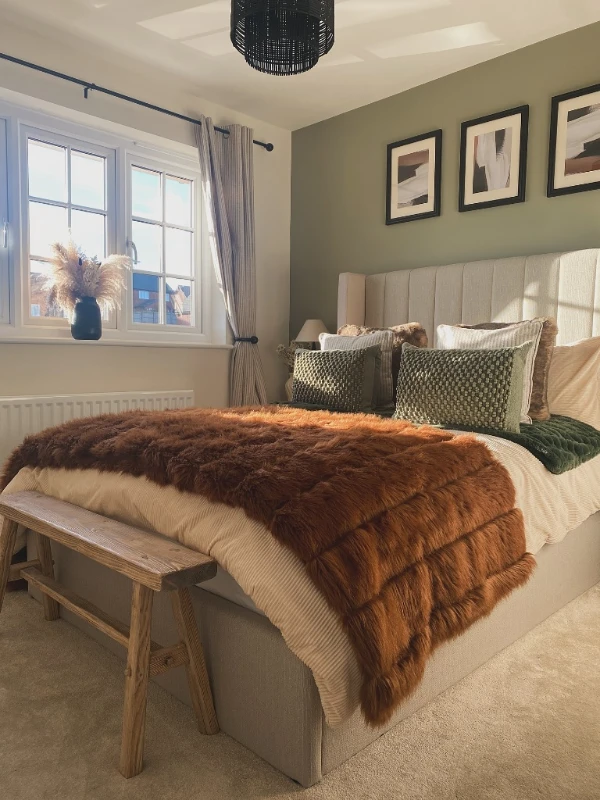 Channel Tufted Headboard and Faux Fur Layers