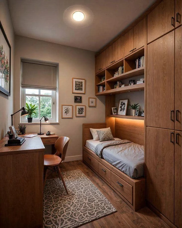 Built-In Bed with Overhead Storage Cabinets