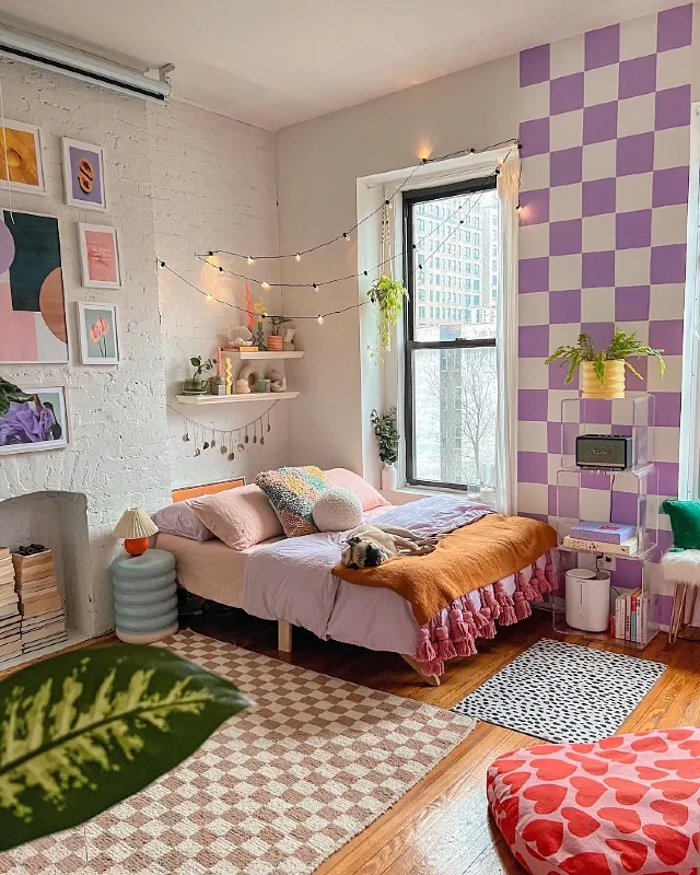 Lavender Checkered and Painted Brick White