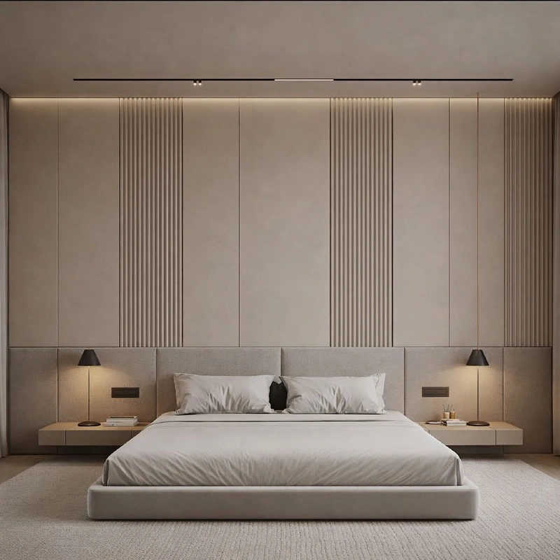 Fluted Wall Panels with Floating Nightstands