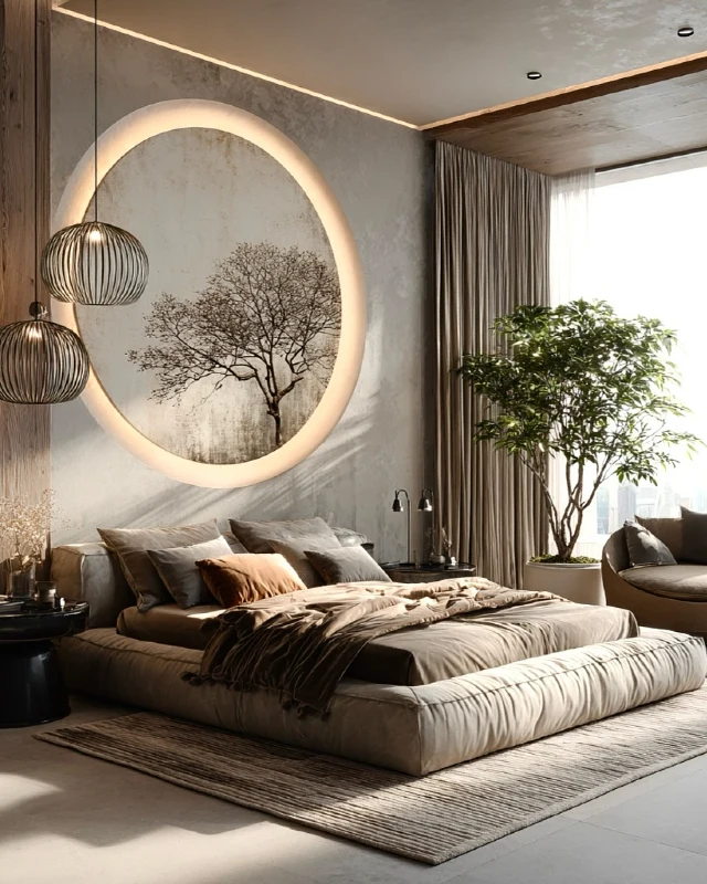 Circular Backlit Wall Niche with Nature Artwork
