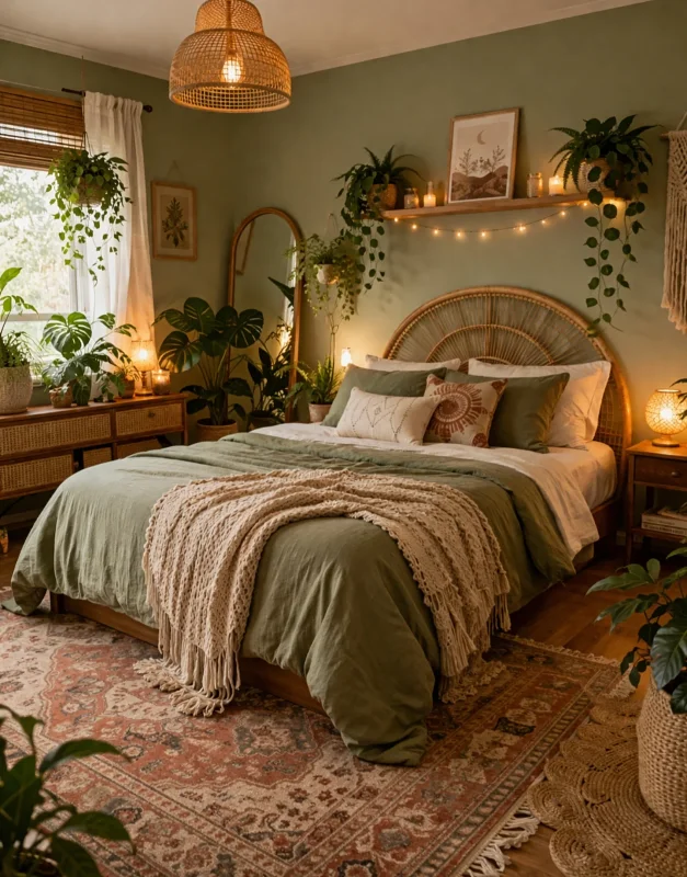 Moody Sage and Glowing String Lights