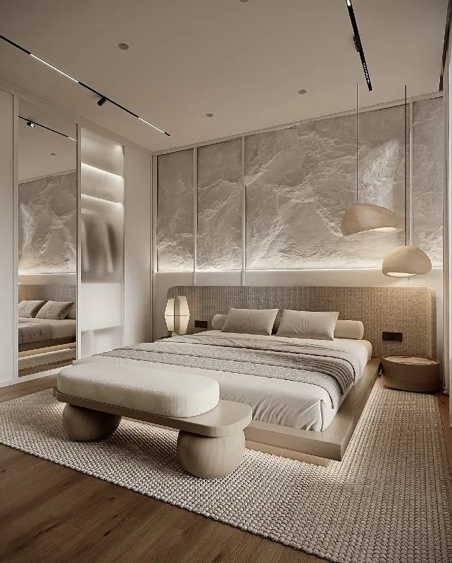 Backlit Stone Accent Wall with Organic Elements