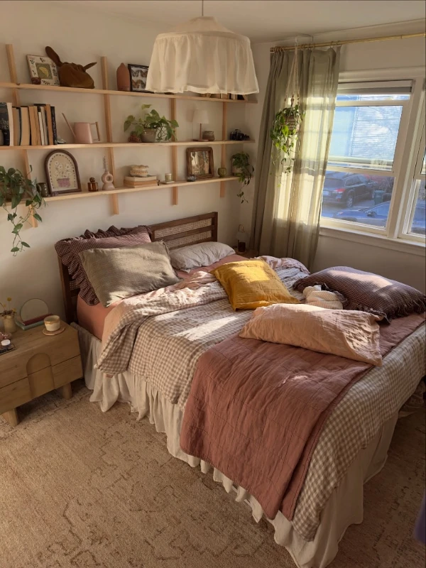  Earthy Tones and Extensive Floating Shelves