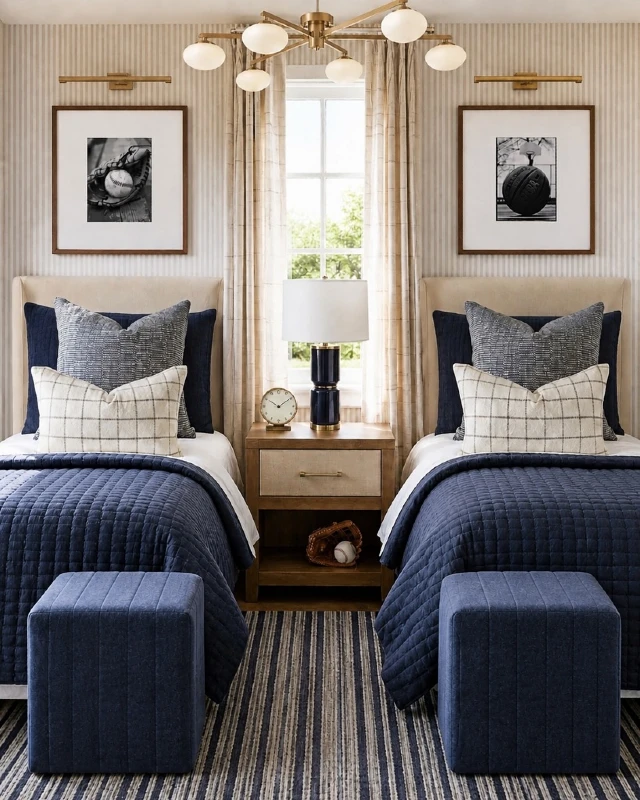 Symmetrical Twin Layout with Classic Navy