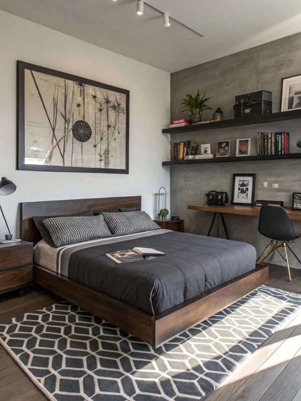 Industrial Accent Wall and Floating Shelves