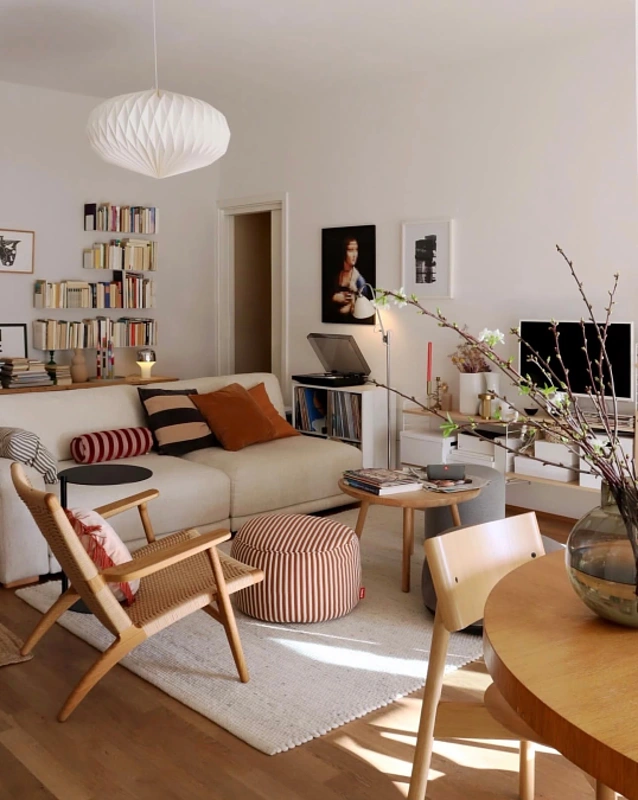 Floating Wood Mantel and Built-In Fireplace
