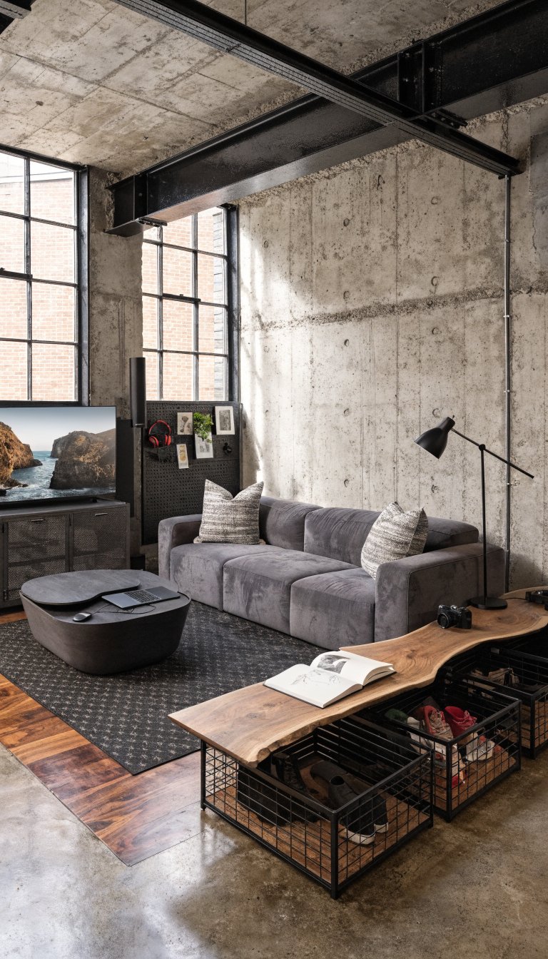 Urban Industrial With Rolling Storage and Metal Mesh