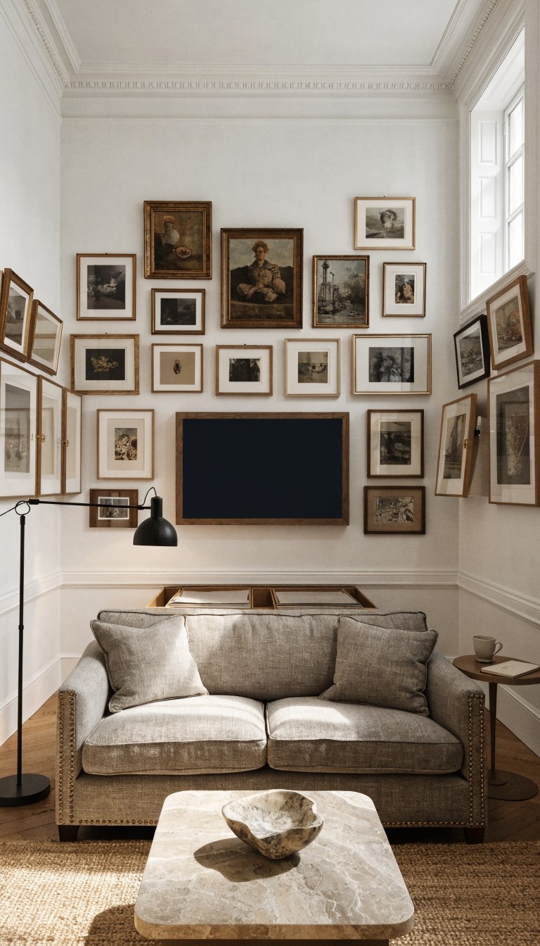 Art-Lover’s Salon With Frame TV and Hidden Rails