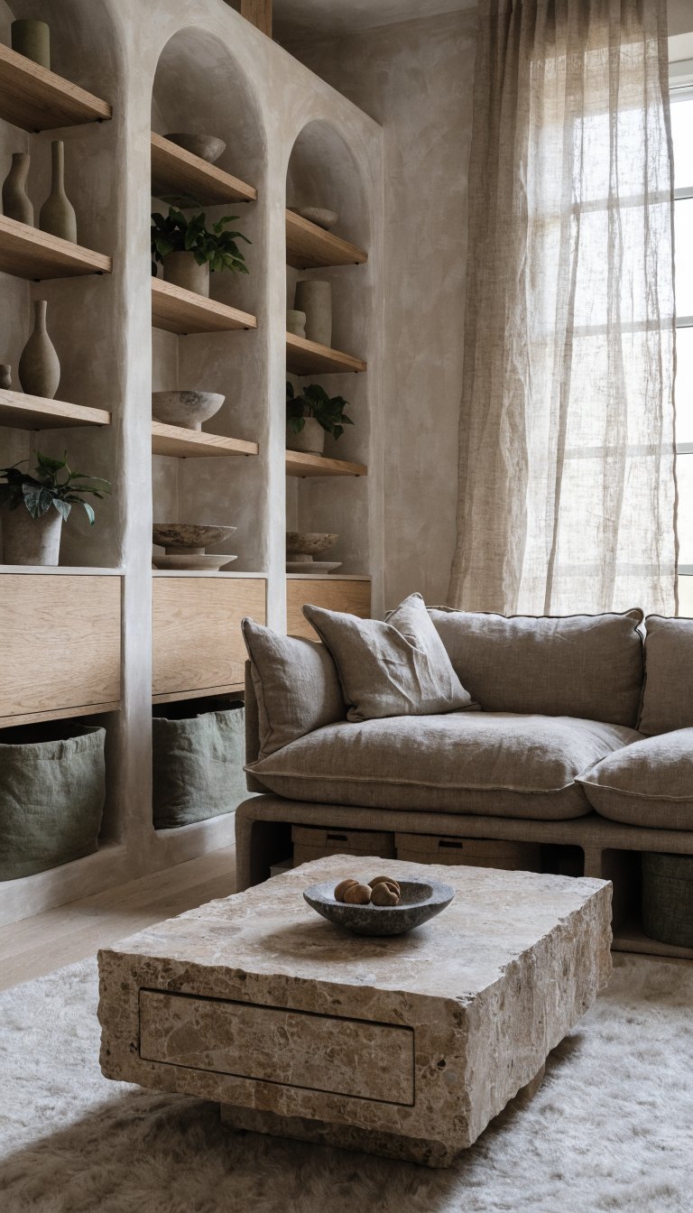 Earthy Modern With Built-In Niche Shelving