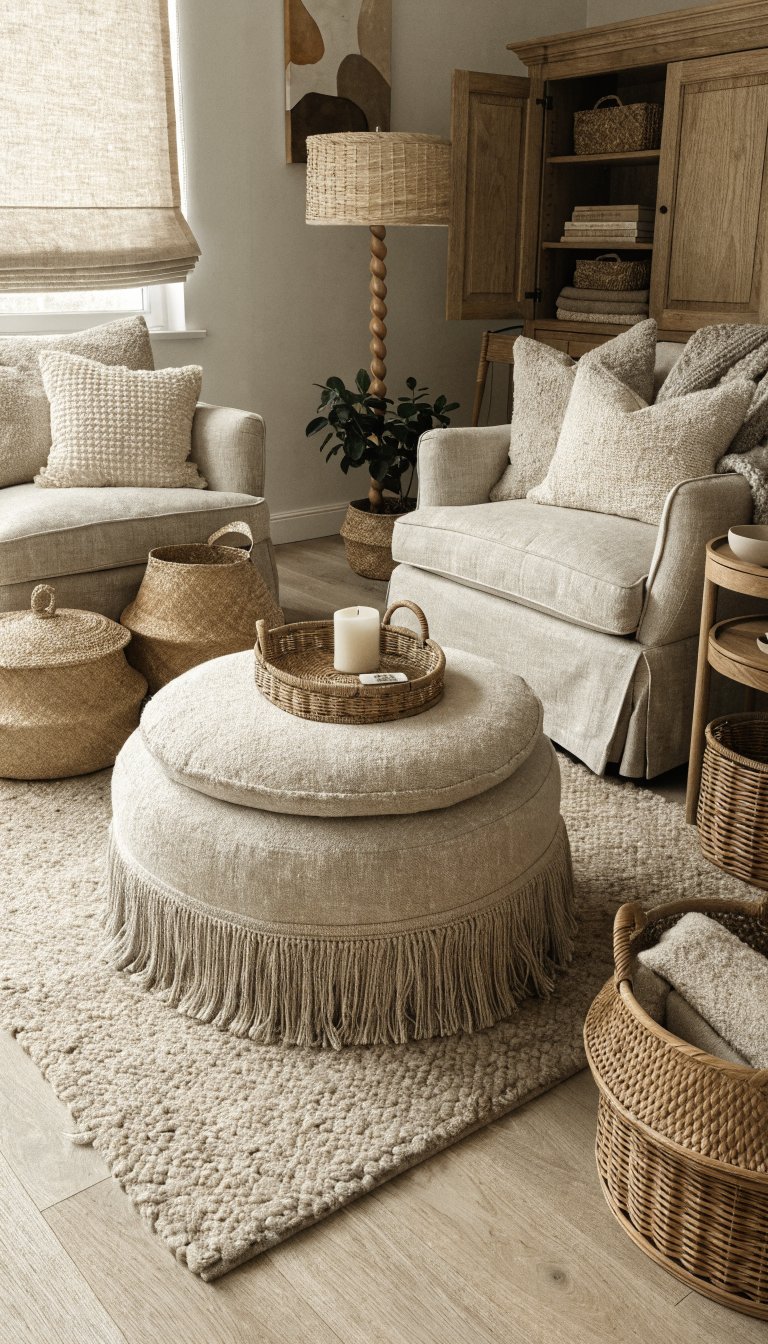 Neutral Nest With Layered Baskets and Skirted Pieces