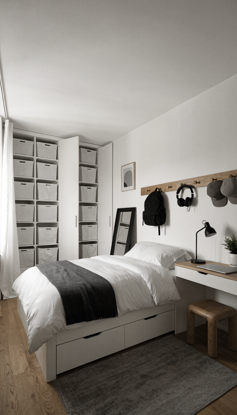 2. Monochrome Minimalist With Hidden Storage