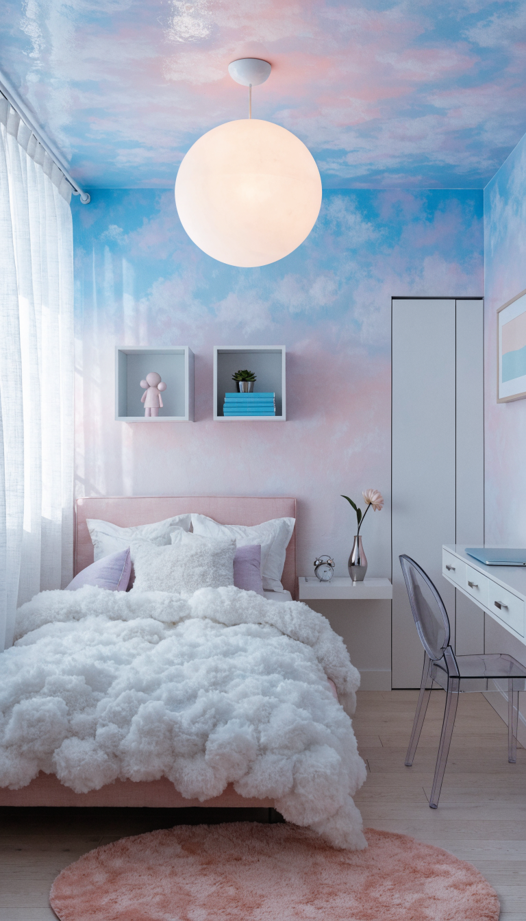 8. Pastel Dream Cloud With Floating Furniture