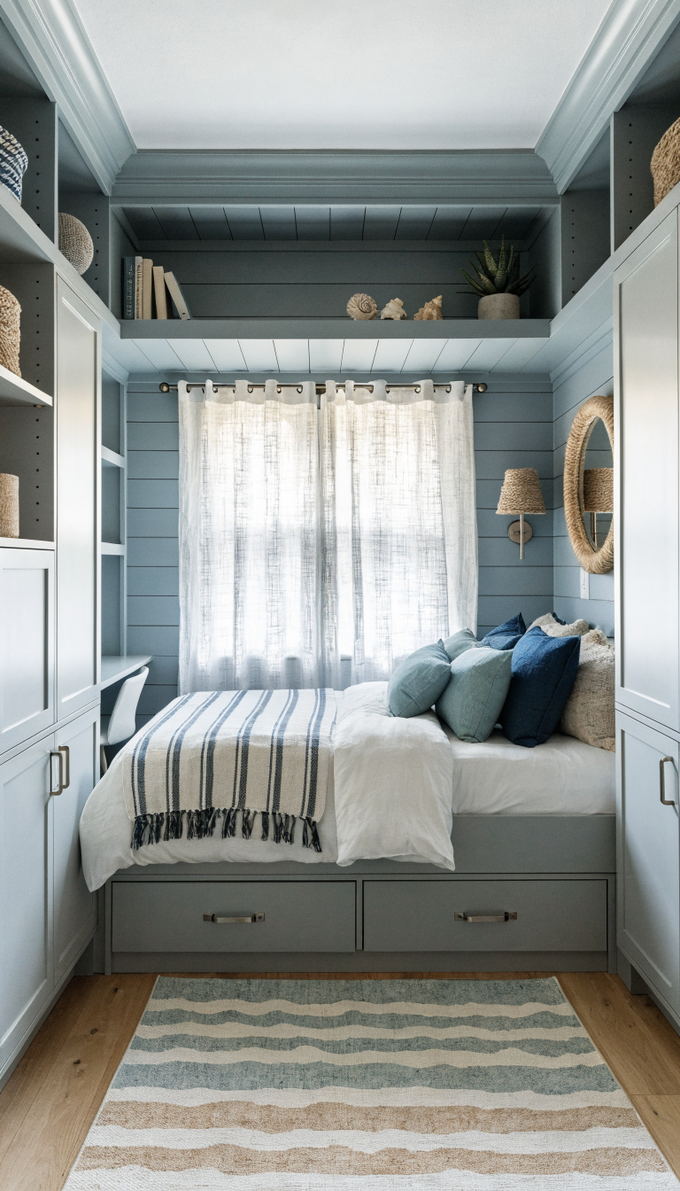 10. Coastal Calm With Space-Saving Built-Ins