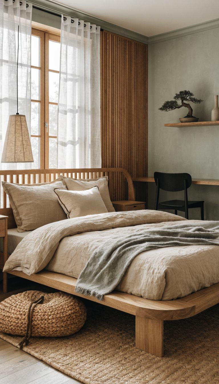 13. Japandi Calm With Low Profiles and Natural Fibers