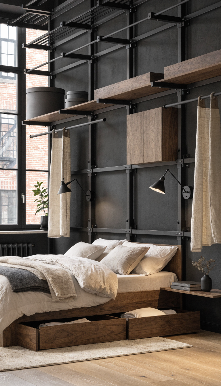 4. Industrial Loft Wall With Steel Rail System