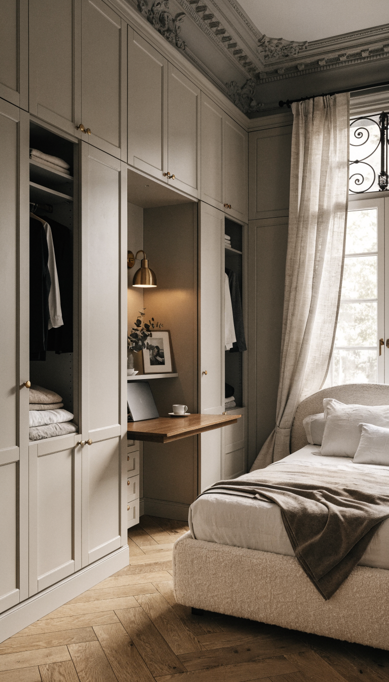 5. Parisian Chic Wardrobe Wall With Pocket Desk