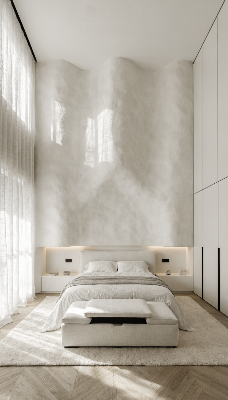 6. Minimalist Monochrome With Bedside Niche