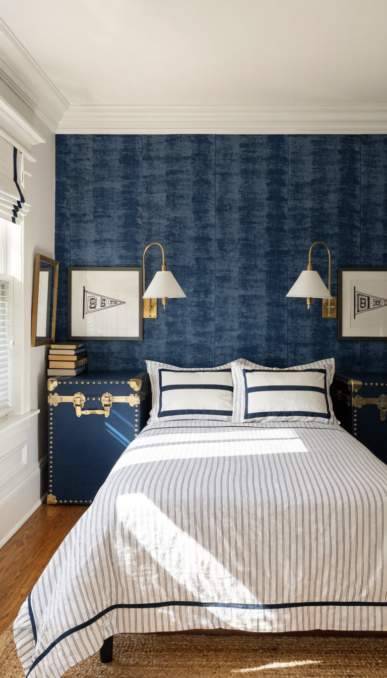 13. Preppy Tailored Room With Trunk Nightstands