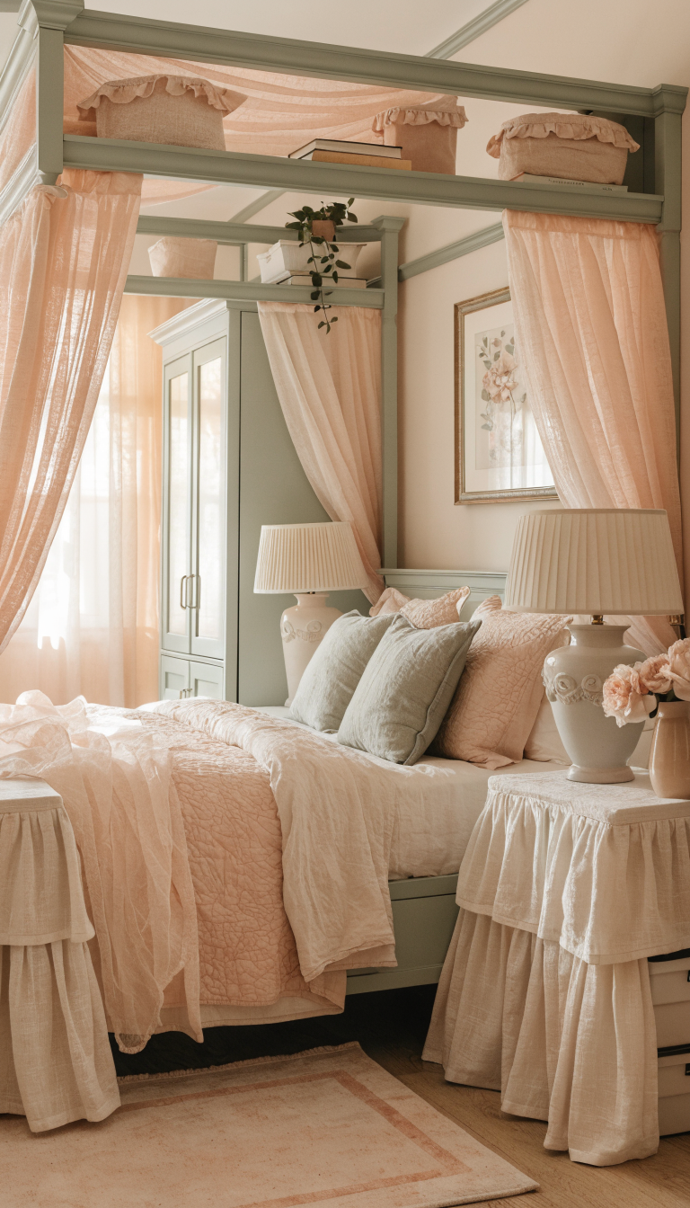 16. Soft Romantic Room With Canopy Shelf Frame