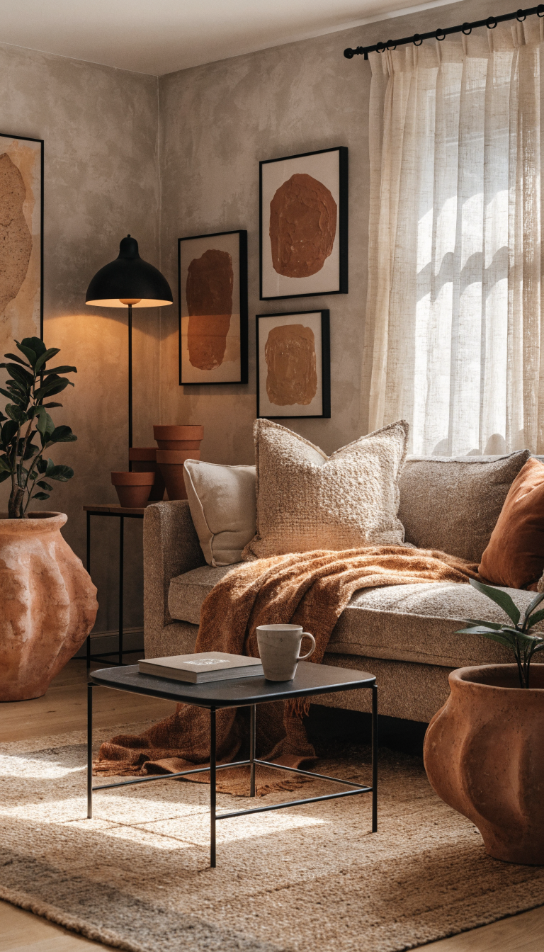 2. Warm Earthy Modern With Terracotta Accents