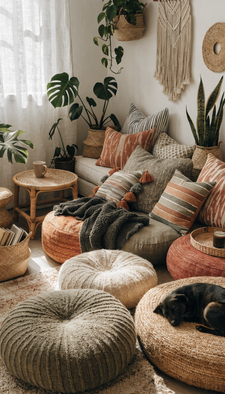 6. Cozy Boho With Plants and Pattern