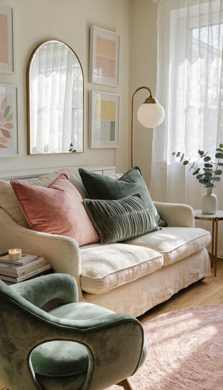 19. Soft Pastel Retreat With Art Deco Touches